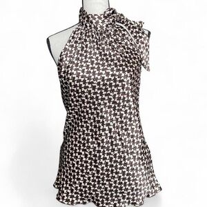 Soulmates Brown & Cream Houndstooth Halter Tie-Neck Camisole